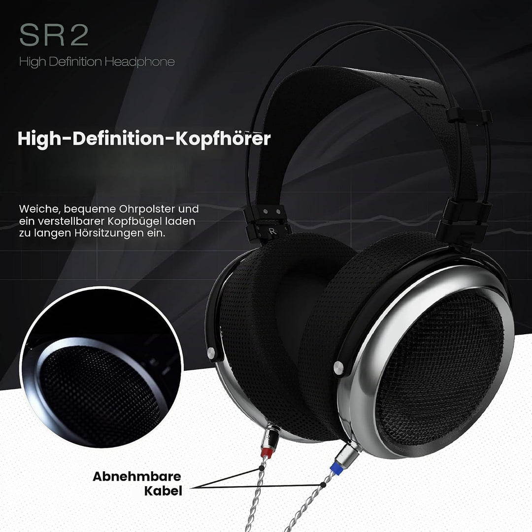 iBasso SR2 High Definition Audiophile Open-Back Kopfhörer, Over-the-Ear Kopfhörer mit Kabeladapter
