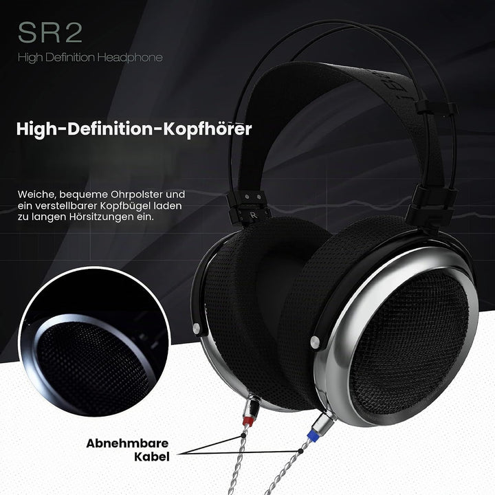 iBasso SR2 High Definition Audiophile Open-Back Kopfhörer, Over-the-Ear Kopfhörer mit Kabeladapter