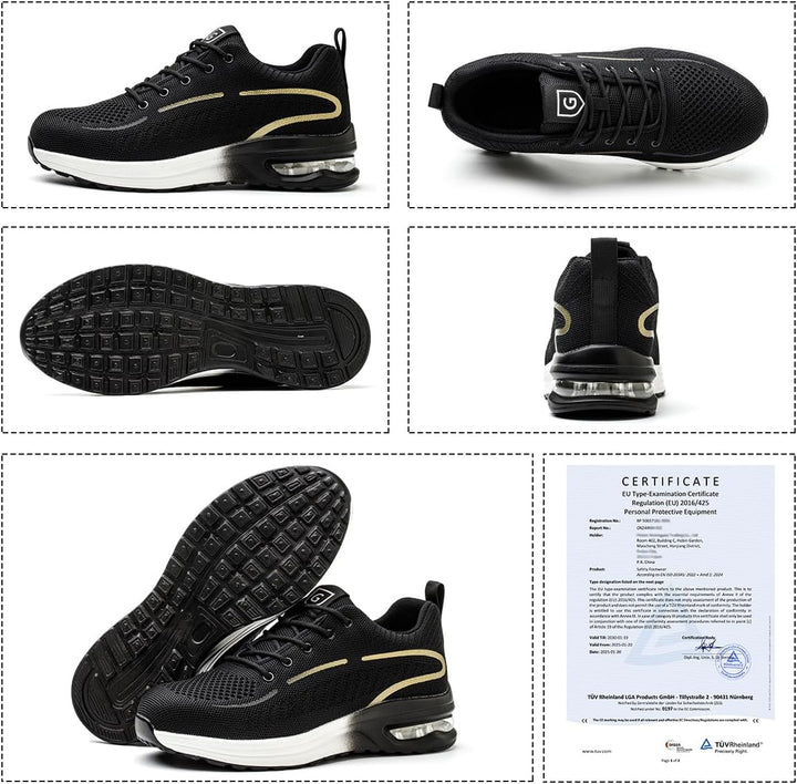 YEKOYIOO Sicherheitsschuhe Herren Damen Arbeitsschuhe mit Stahlkappe Sneaker Schutzschuhe 41 EU Gold