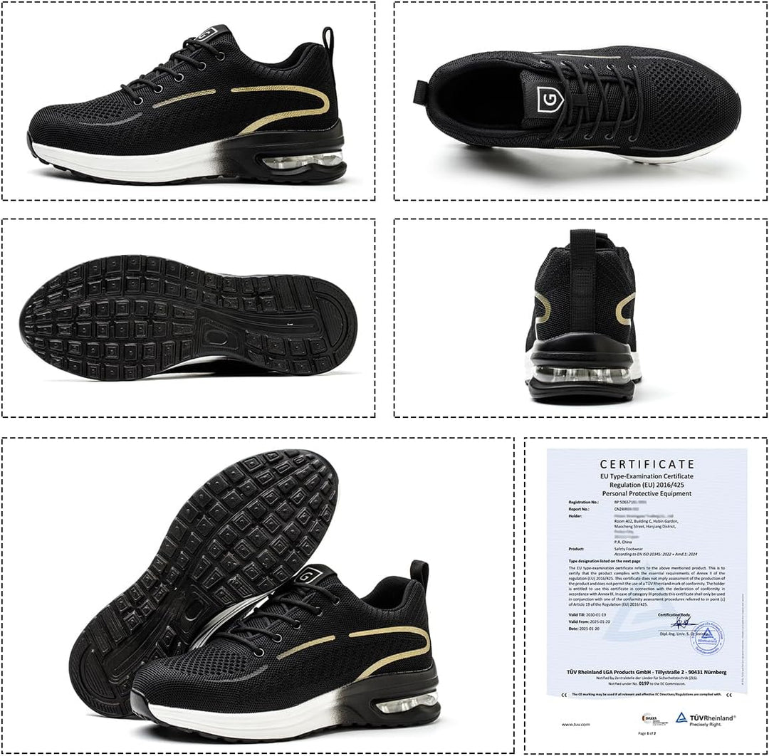 YEKOYIOO Sicherheitsschuhe Herren Damen Arbeitsschuhe mit Stahlkappe Sneaker Schutzschuhe 38 EU Gold