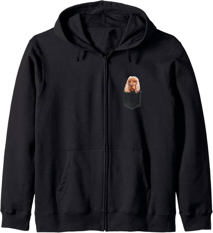 COCKER SPANIEL Hund in Brusttasche Dog In A Pocket Geschenk Kapuzenjacke