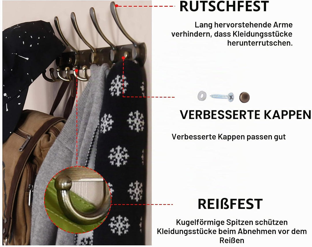 Dseap Garderobenleiste - Schwerlast Garderobenhaken Mit 5 Dreifachhaken, Edelstahl Wandgarderobe, Kl