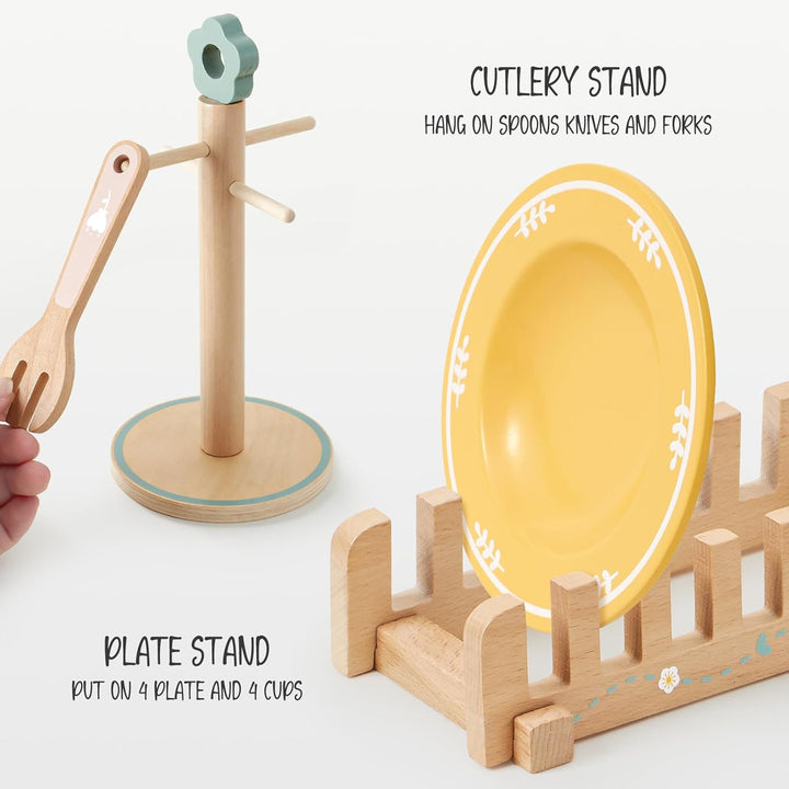 Atoylink Kinderküche Zubehör Holz Geschirr Teeservice Kinder, Geschirrset mit Tassen Teller, Spielkü