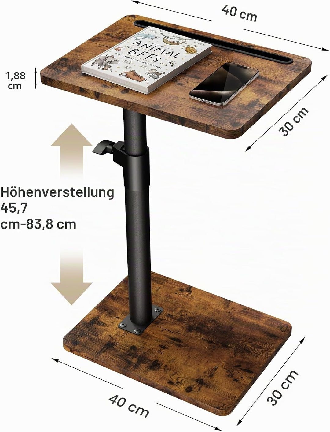 YUHFERA Couch Beistelltisch - 360° schwenkbarer höhenverstellbar Couchtisch/Holz Sofatisch,Sofa Arml