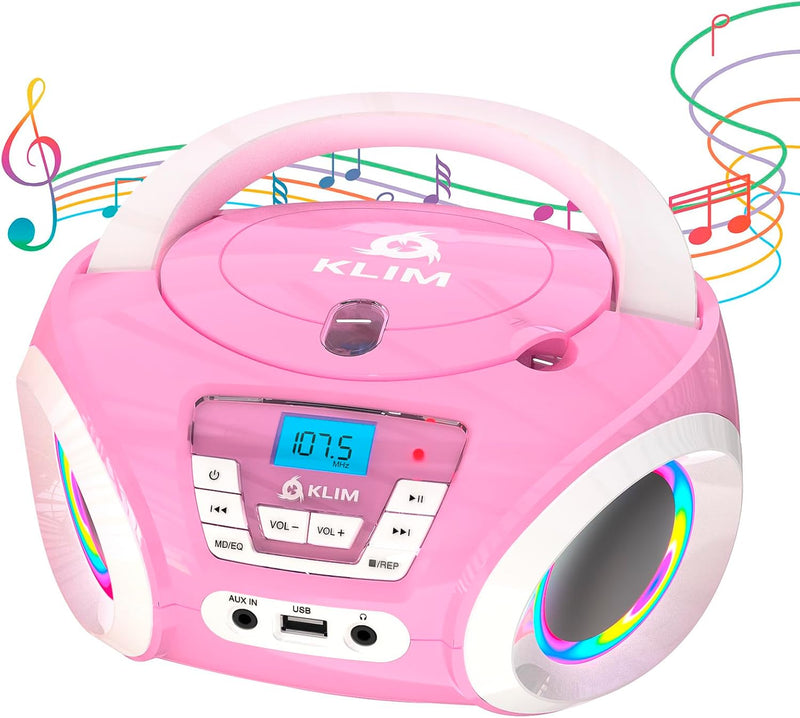 KLIM Candy Kids CD Player für Kinder - NEU 2024 - UKW-Radio - Inklusive Batterien - Rosa - Boombox t