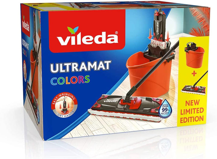Vileda ULTRAMAX 2in1 Bodenwischer Komplett Set, Wischmopp mit Stiel, Mikrofaser-Bezug und Eimer mit