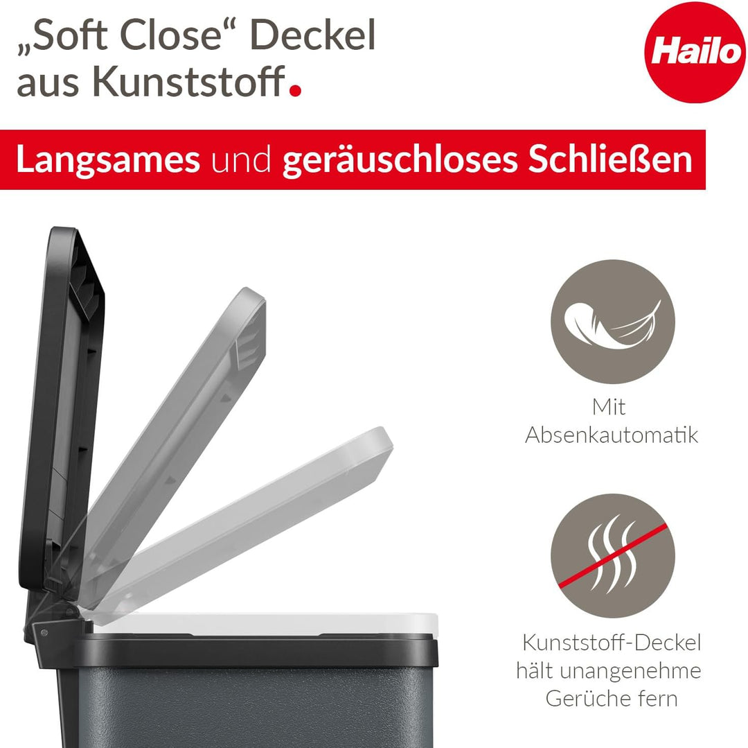 Hailo Öko trio Plus L Tret-Mülltrenner - freistehender 3 x 9 Liter Dreifachmülleimer aus Stahlblech