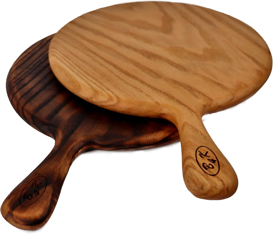 B4K® ⌀ 30 cm | Pizzabrett mit Griff aus Eichenholz | Antibakterielle Oberfläche | Geölt | Zweiseitig