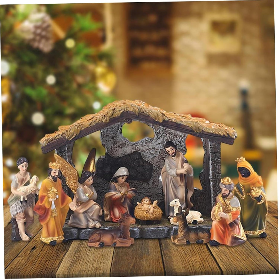 Krippe Figuren Set Weihnachten Mini Traditionelles Harz Jesus Geburtsdekorationen 1Set, Krippe Figur