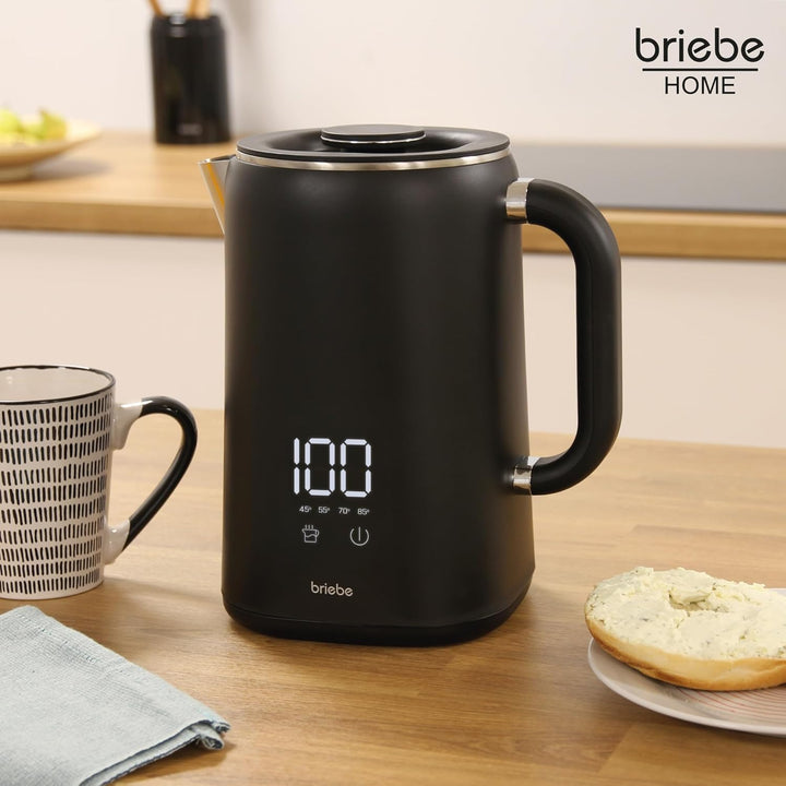 briebe eBoil Elektrischer Wasserkocher, 1,7 l, digitales Display, einstellbare Temperatur 45 °C bis