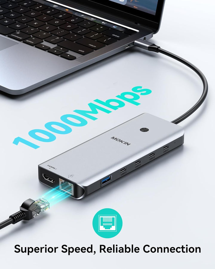 Laptop Docking Station Dual Monitor, USB C Hub mit 2 HDMI, RJ45 Ethernet, 5 Gbps USB C/A, 100W PD fü