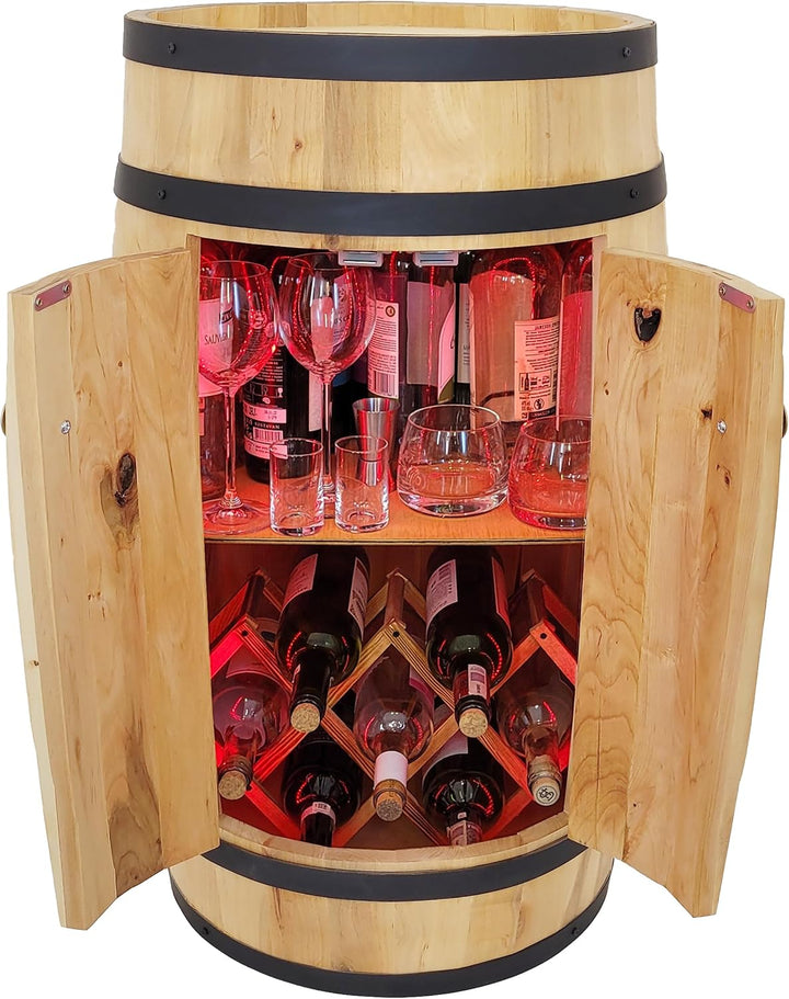 weeco - Fassbar mit Tür und Weinhalter RGB-LED-Beleuchtung - Weinregal. Hausbar Weinrack 80 cm. Rust