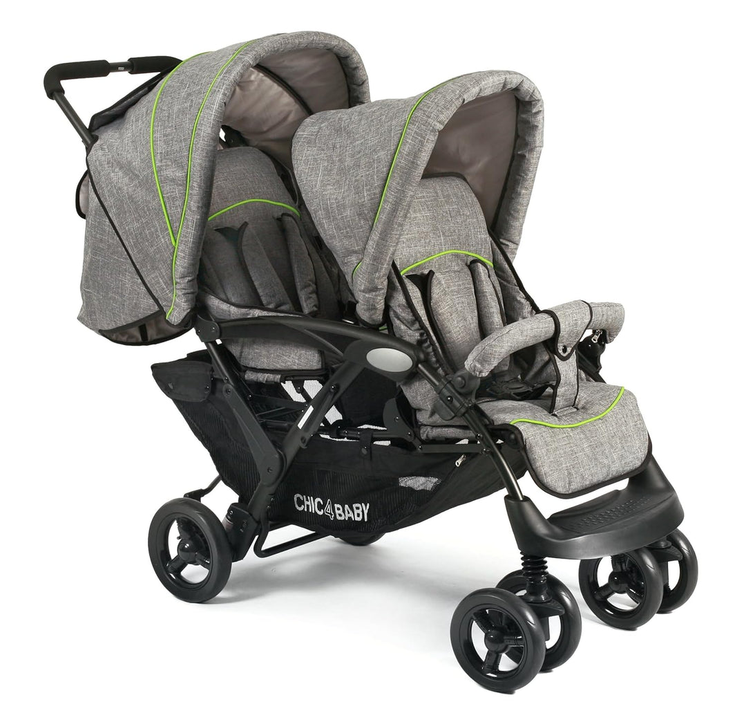 CHIC 4 BABY - Geschwisterwagen DUO mit Tragetasche und Regenschutz, Geschwisterkinderwagen für zwei