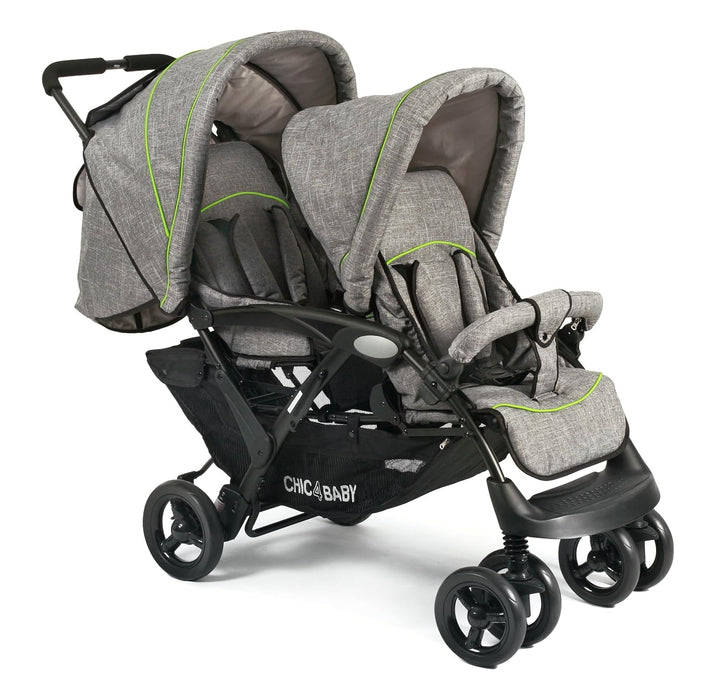 CHIC 4 BABY - Geschwisterwagen DUO mit Tragetasche und Regenschutz, Geschwisterkinderwagen für zwei