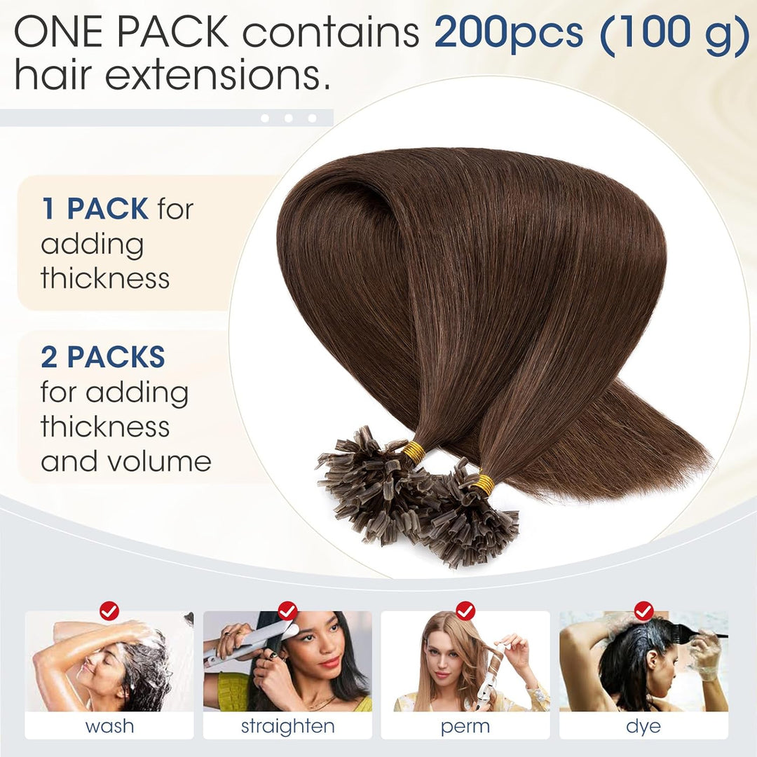 Elailite Extensions Echthaar Bondings 50cm 200 Strähne Haarverlängerung U-tips Keratin 0.5g/pcs 100g
