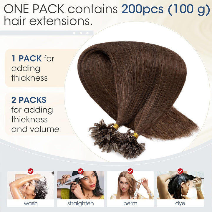 Elailite Extensions Echthaar Bondings 50cm 200 Strähne Haarverlängerung U-tips Keratin 0.5g/pcs 100g
