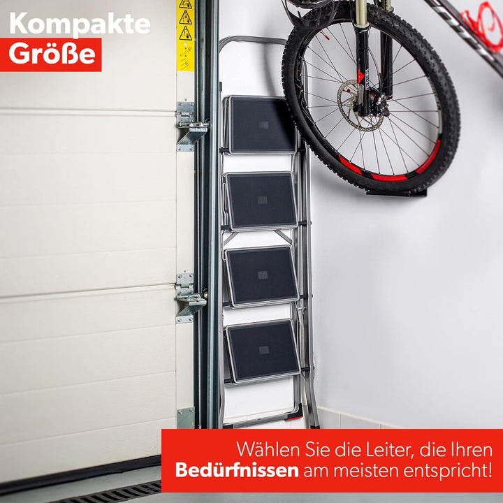 KADAX Klappleiter aus Stahl, Trittleiter mit Traglast bis 150kg, Leiter mit Klappsicherung, Handlauf