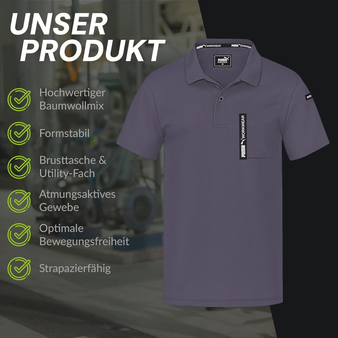 PUMA Workwear Advanced – Poloshirt Herren Kurzarm – Arbeitsshirt mit Brusttasche und Utility Fach an