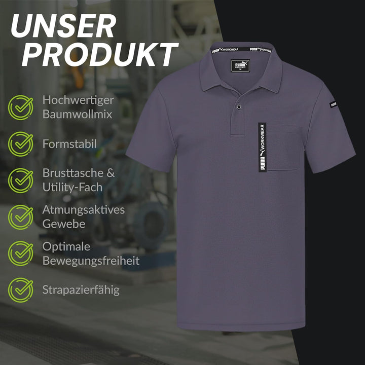 PUMA Workwear Advanced – Poloshirt Herren Kurzarm – Arbeitsshirt mit Brusttasche und Utility Fach an