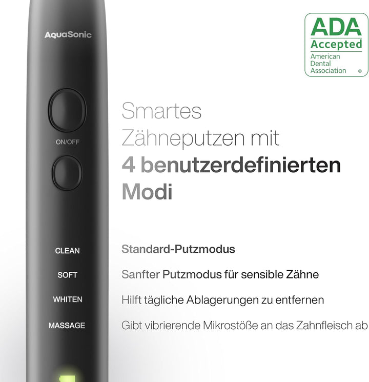 Aquasonic Black Series Ultra Aufheller Zahnbürste - ADA Akzeptierzte Elektrische Zahnbürste - 8 Bürs