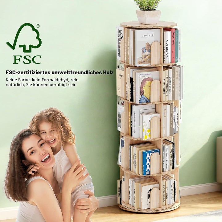 Bücherregal Kinder, 360° Drehbares Bücherregal mit 5 Ebenen, Drehregal Spielzeugregal, Multifunktion