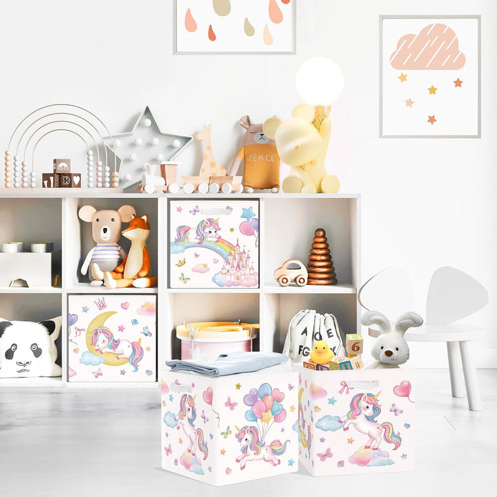 Clastyle 3 Stück Einhorn Kinder Aufbewahrungsbox Kinderzimmer Kallax boxes Mond 30x30x30 cm, Mond 30