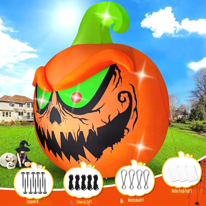 Kalolary 15Ft Halloween Aufblasbare Dekoration - Riesiger Kürbis Mit Grün-Roten Augen für Innen und