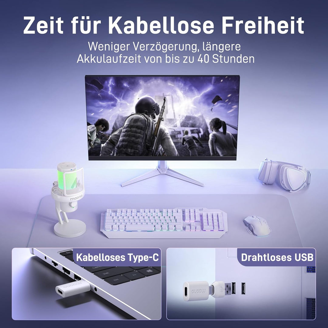 MAONO Mikrofon Kabellos für PC, Gaming Mikrofon mit Software-AI-Stimmänderung, Geräuschunterdrückung