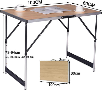 eSituro Campingtisch Alu Klapptisch höhenverstellbar 100x60x73-94cm Falttisch Picknicktisch, Tischpl