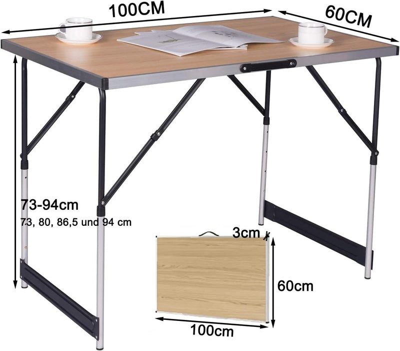 eSituro Campingtisch Alu Klapptisch höhenverstellbar 100x60x73-94cm Falttisch Picknicktisch, Tischpl