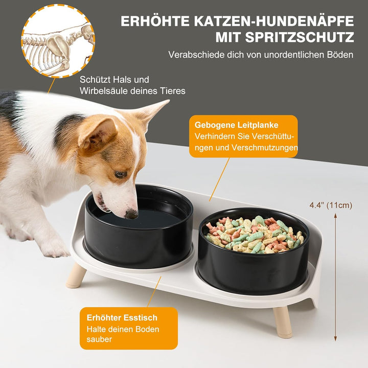 Futternapf Hund Keramik Hundenapf Erhöht - Spritzsicherer Hundenäpfe mit Ständer - Doppel Napf Katze