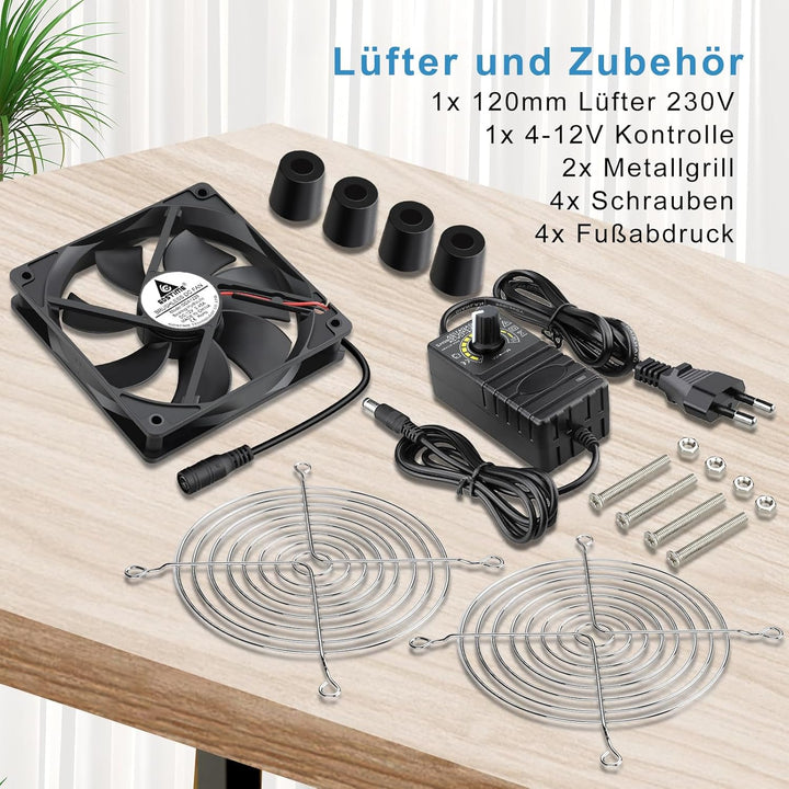 GDSTIME 120mm Lüfter 230V 120 x 120 PC Computer Lüfter 220V 120mm Gehäuselüfter mit DC 4V - 12V Eins