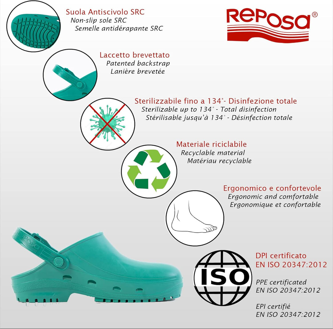 REPOSA Unisex Max Professionelle Clogs für die Arbeit 45 EU Schwarz, 45 EU Schwarz