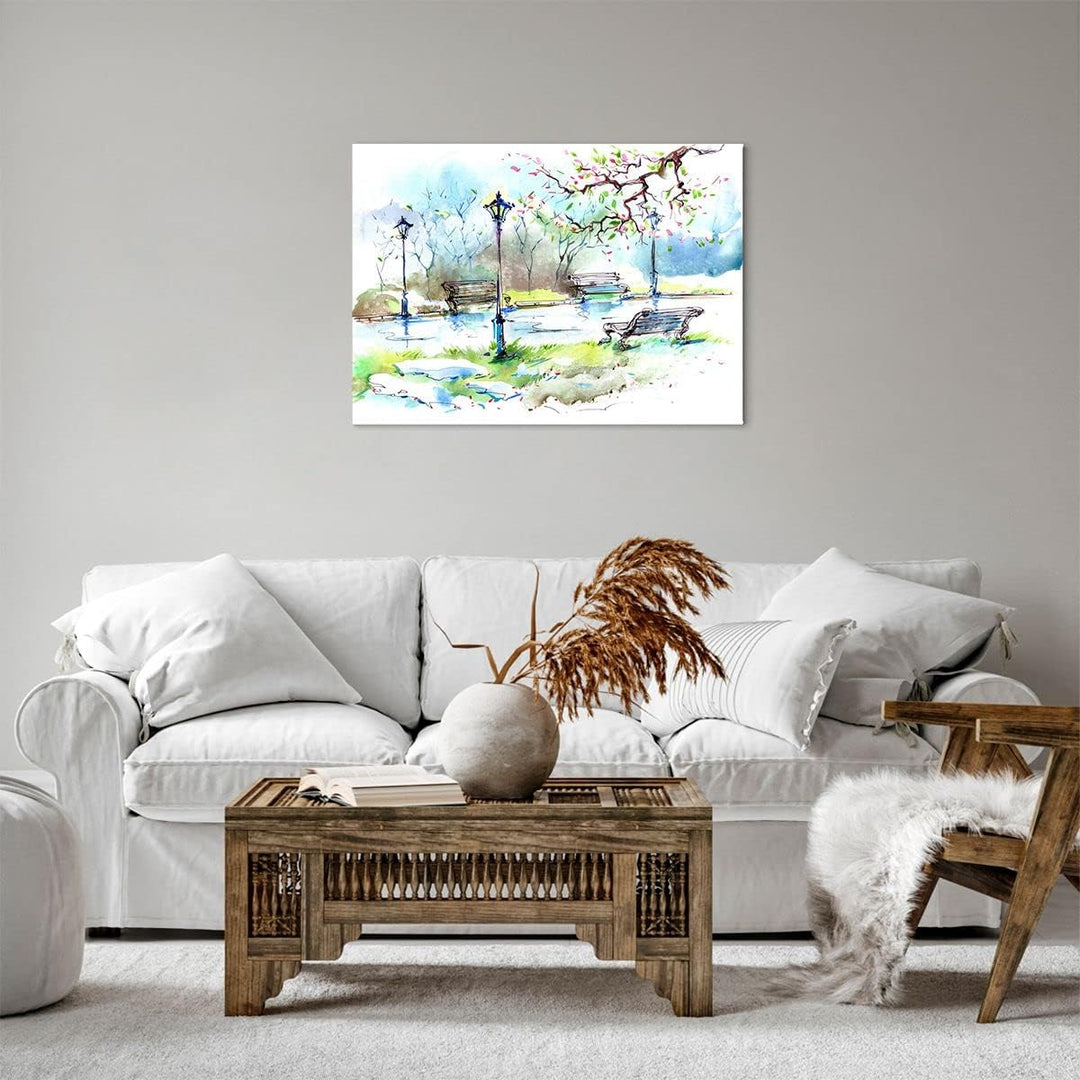 Bilder auf Leinwand Path urban Park Landschaft Leinwandbild 70x50cm Wandbilder Dekoration Wohnzimmer