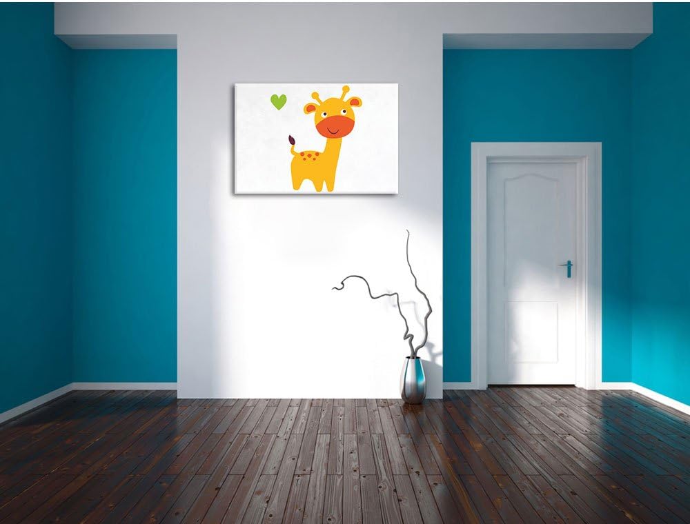 Niedliche Giraffe weiss, Format: 100x70 auf Leinwand, XXL riesige Bilder fertig gerahmt mit Keilrahm