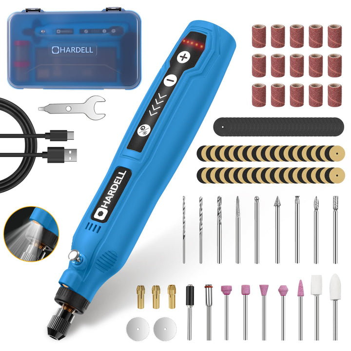 HARDELL Mini Akku Rotationswerkzeug mit LED, 5 Geschwindigkeiten (5000-18000 U/min), 3,7V Multifunkt