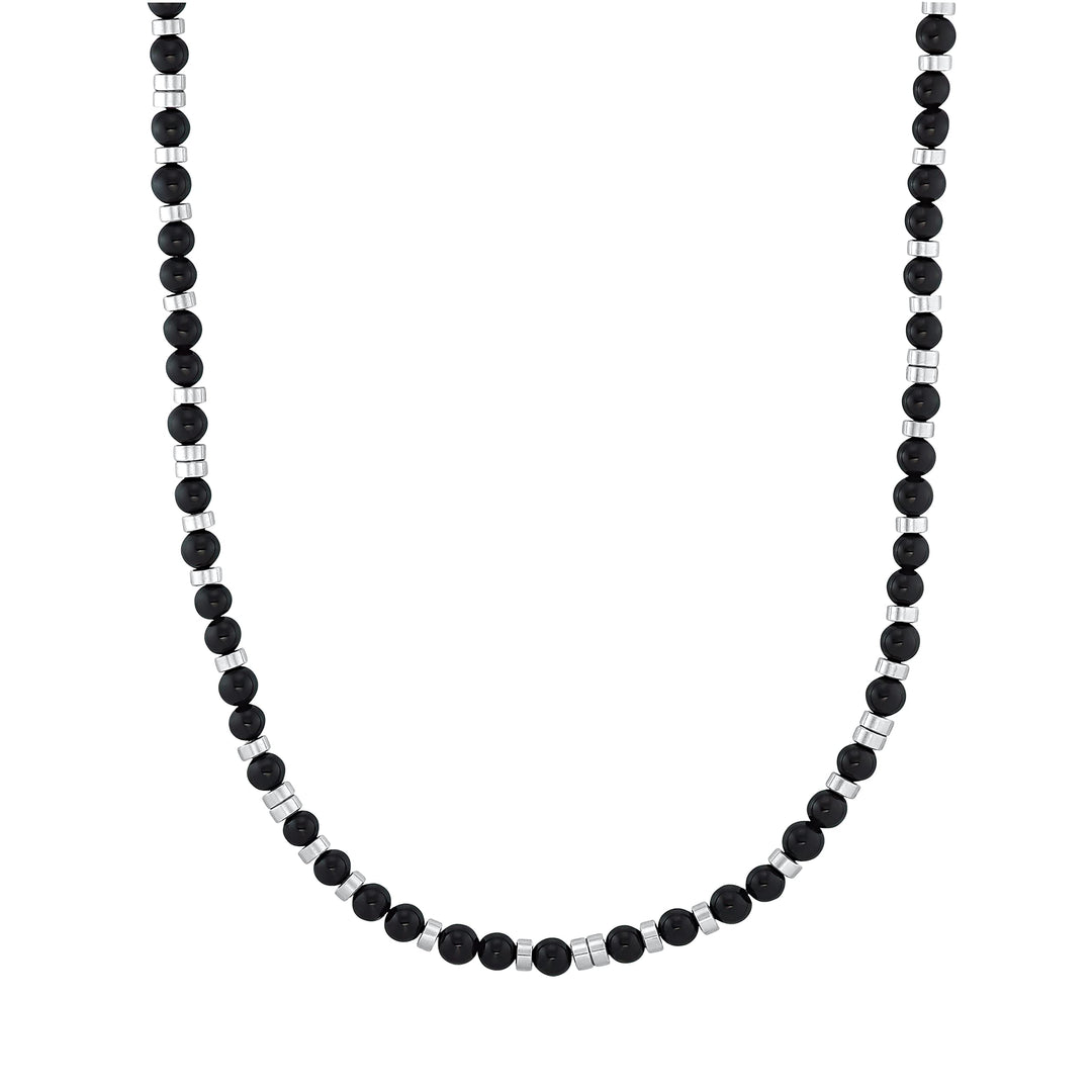 s.Oliver Halskette Edelstahl Herren Halsschmuck, mit Achat, 46+5 cm, Schwarz, Kommt in Schmuck Gesch