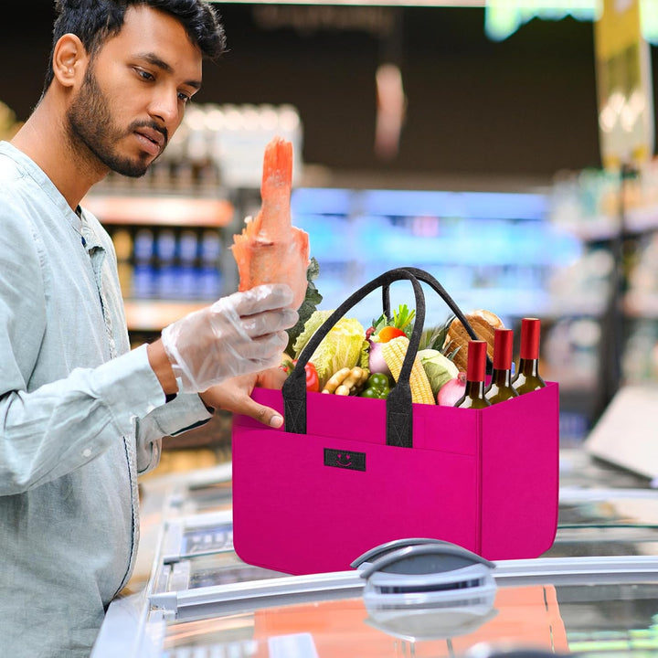 Filz Einkaufskörbe Filztasche 30L Einkaufskorb Faltbar Einkaufstasche mit Fächern, Filztasche Gross