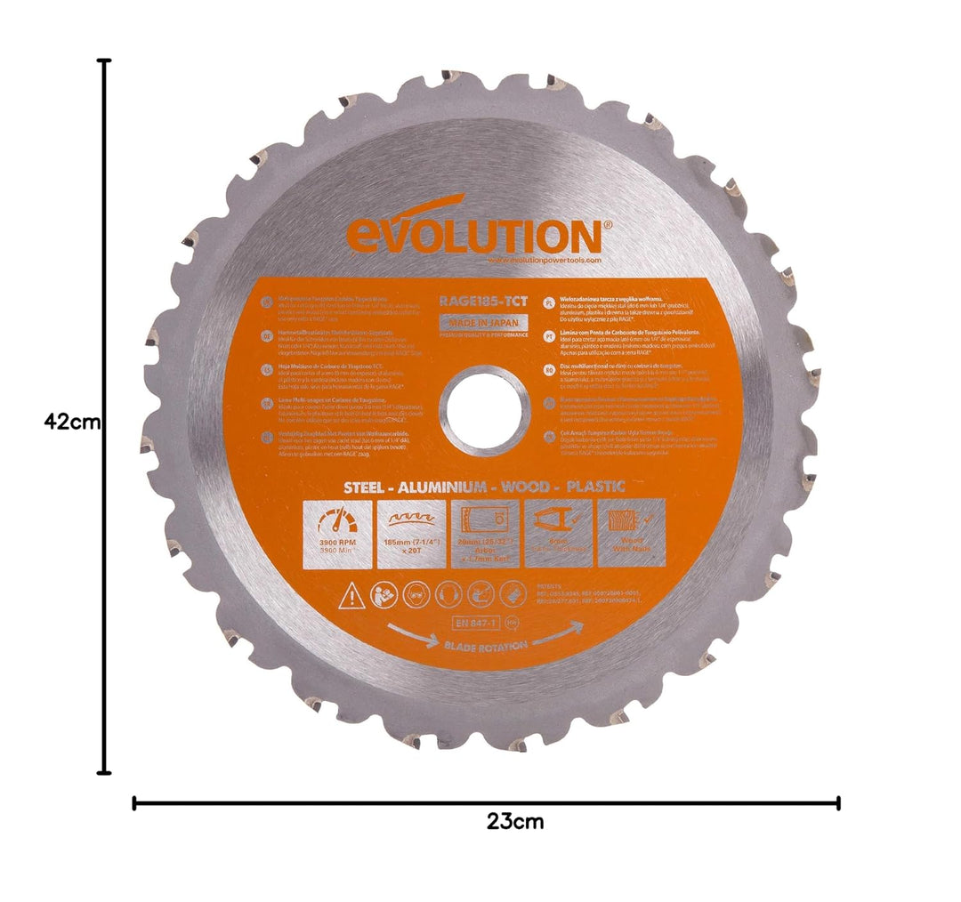 Evolution Power Tools R185TCT-20CS (Rage) Multi-Material-TCT-Klinge zum Schneiden von Holz, Metall u