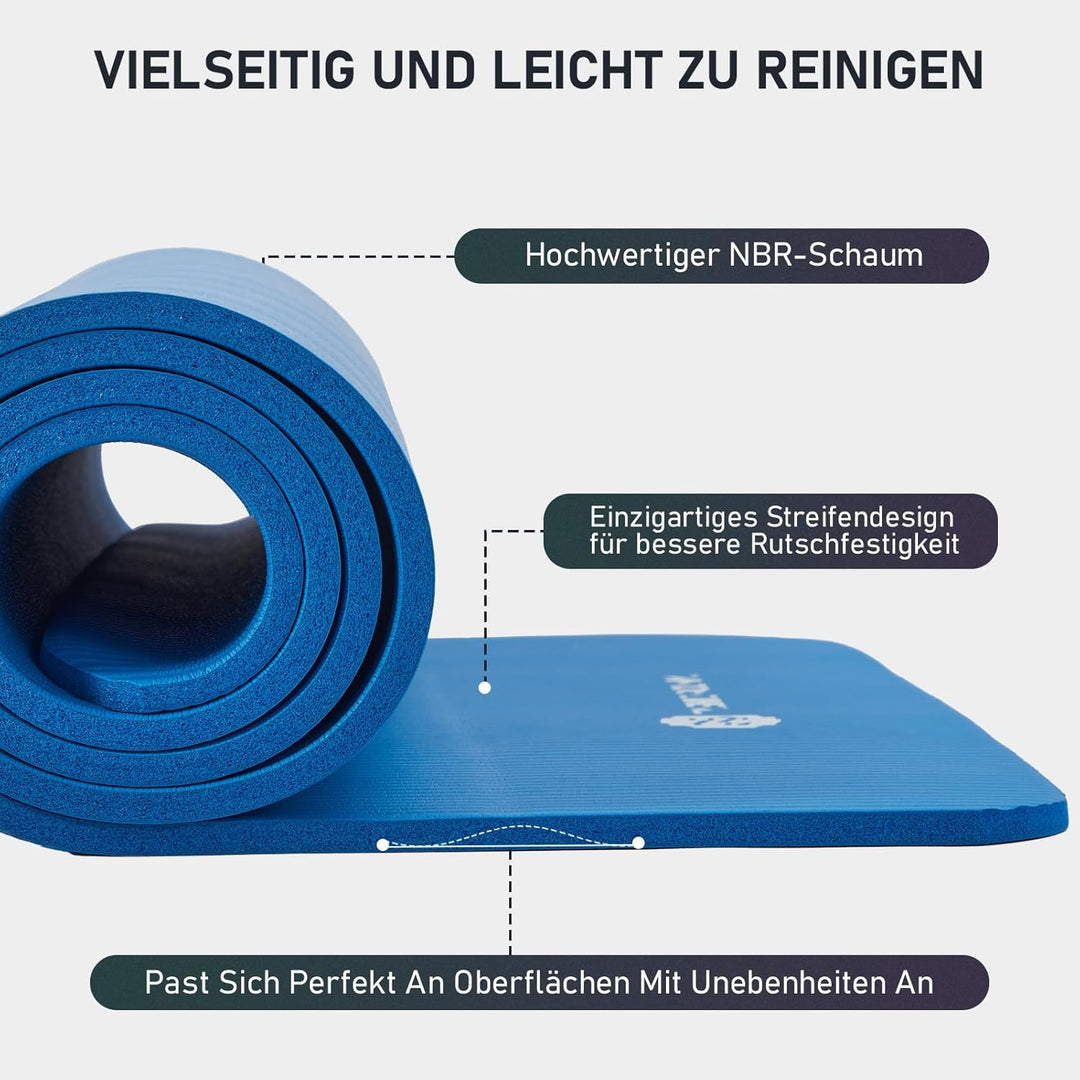 Yoga Matte Dicker, NBR Yogamatte Rutschfest Mit Tragegurt, Für Gymnastikmatte, Fitnessmatte, Sportma