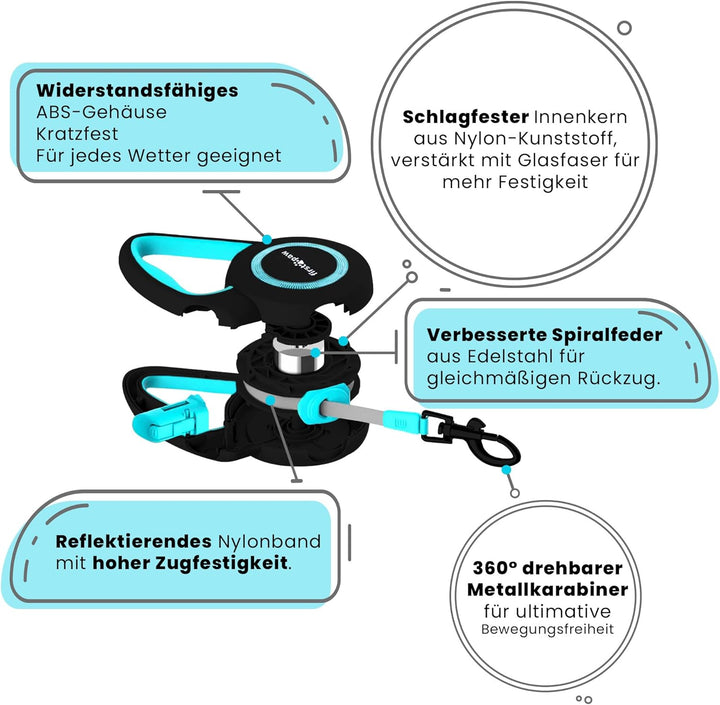 Hundeleine für kleine und mittelgrosse Hunde (bis zu 20kg), 5m Lange Hundeleine ausziehbar mit Beque