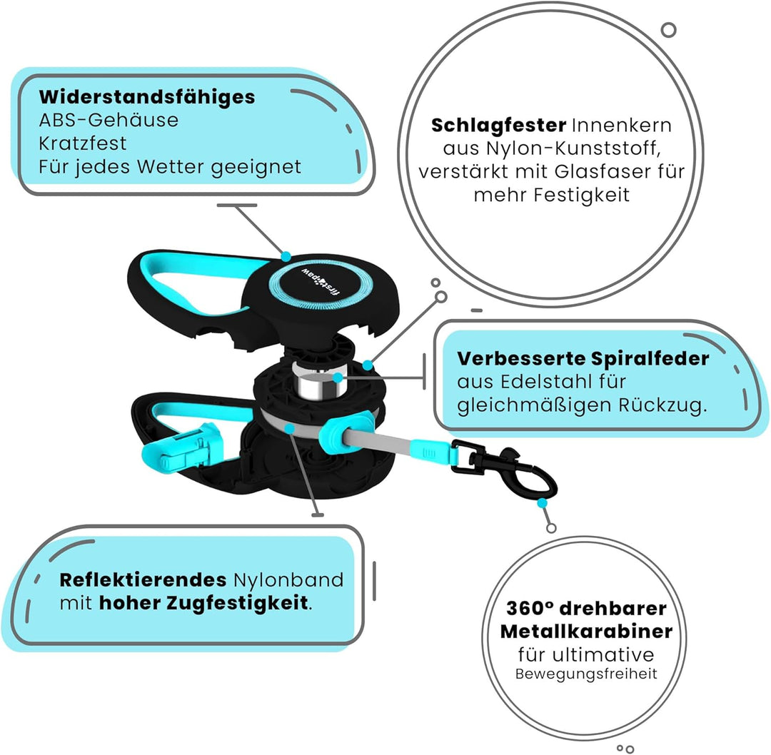 Hundeleine für kleine und mittelgrosse Hunde (bis zu 50kg), 5m Lange Hundeleine ausziehbar mit Beque