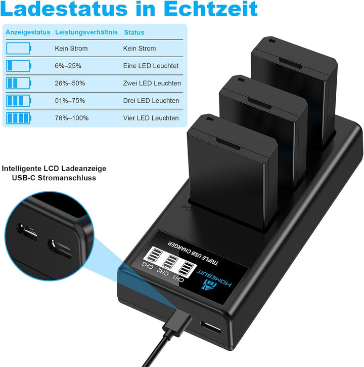 Homesuit LP-E10 Akku 1600 mAh und lp-e10 Ladegerät für Canon EOS 1100D, EOS 1200D, EOS 1300D, EOS 20