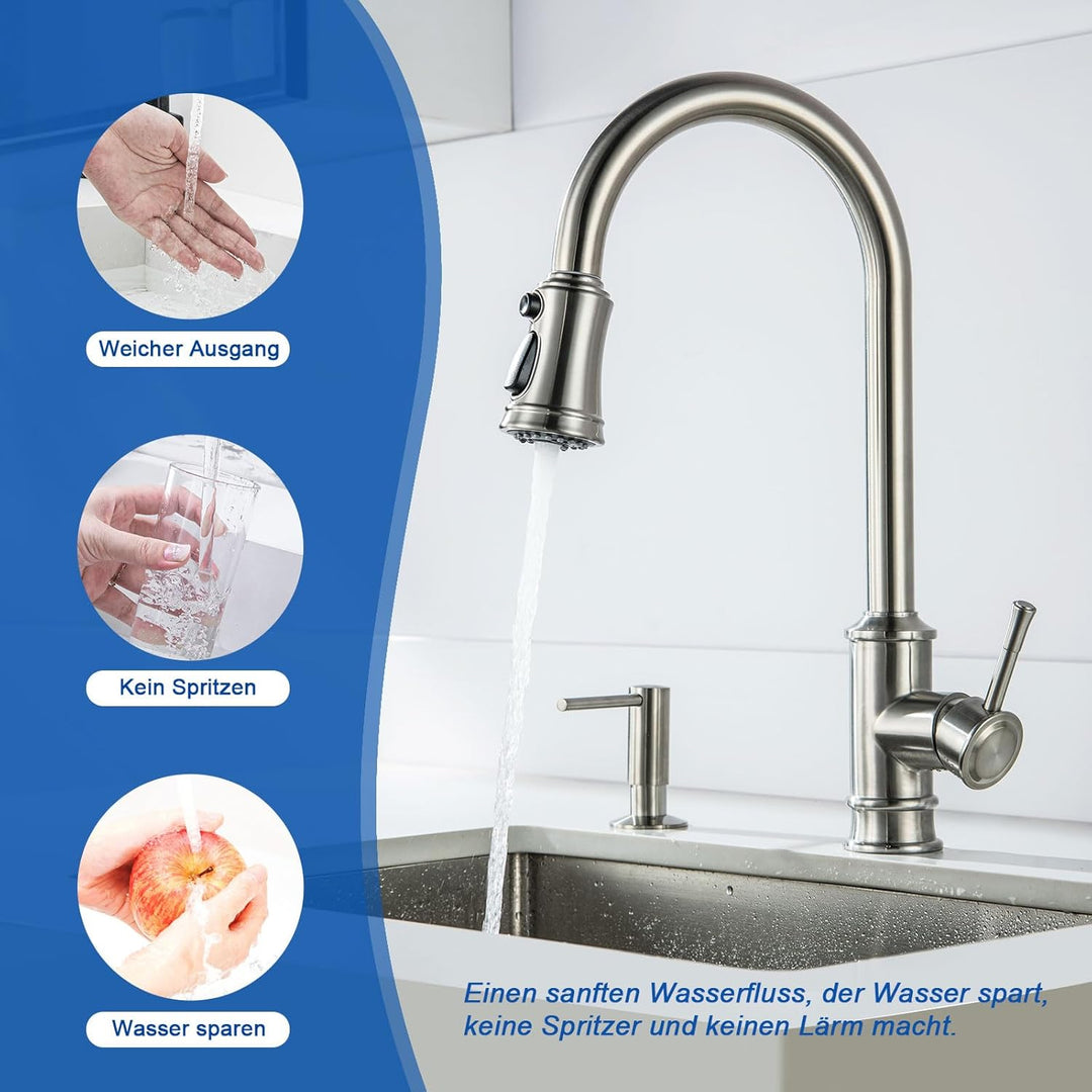 Vintage Wasserhahn Küche Mit Brause Ausziehbar,Küchenarmatur 360°Schwenkbar Spültischarmatur,Einhebe