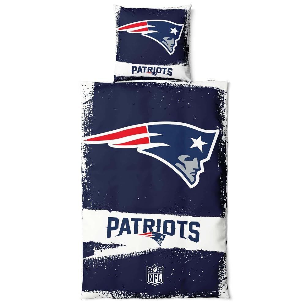 New England Patriots NFL Bettwäsche Set ** Raw ** Baumwolle, Reissverschluss, 135x200 cm Bettdeckenb