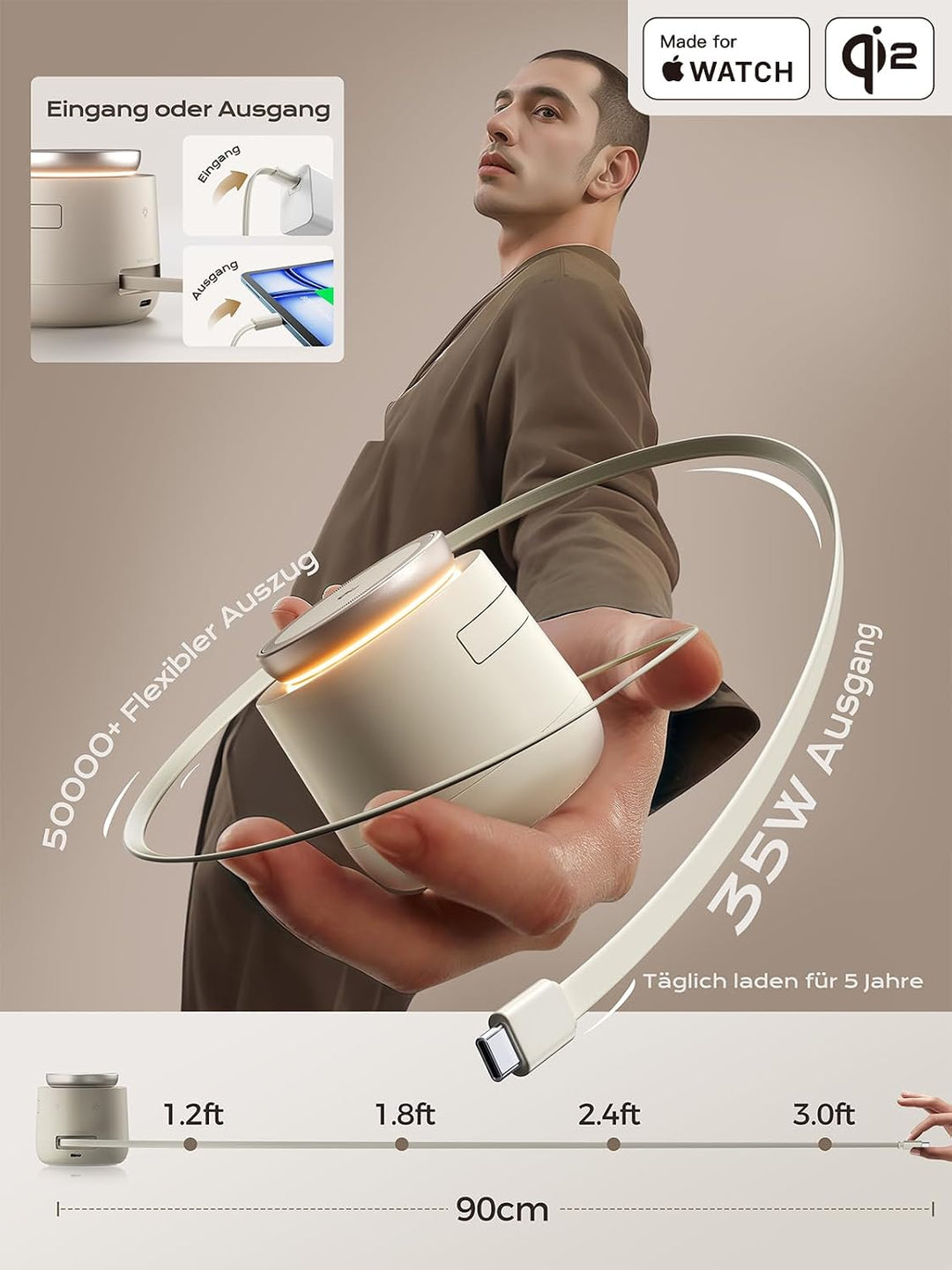 THREEKEY 4-in-1-Mag-Wireless-Ladestation, Qi2 15-W-Mag-Ladegerät für iPhone 17/16/15/14/13/12 Serie,