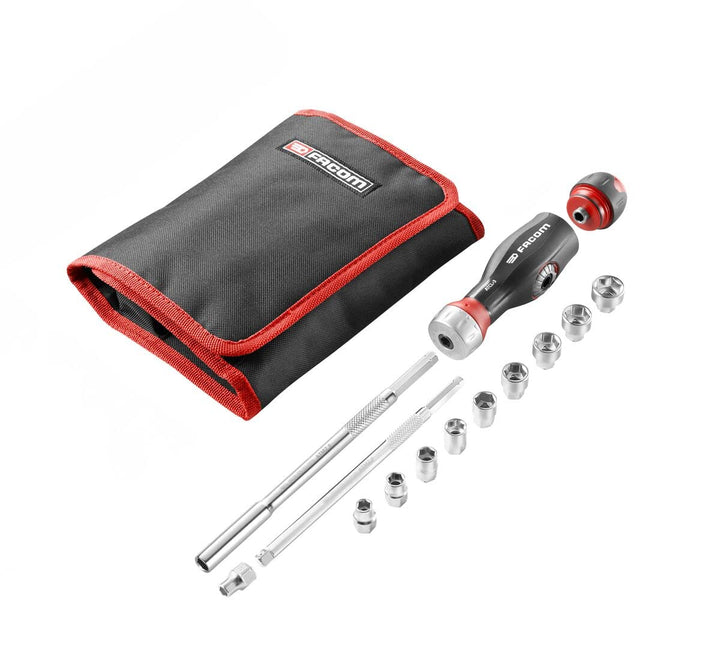 FACOM Protwist 3-in-1-Schraubendreher, Multilame, Doppelratsche, mit Steckschlüssel-Zusammensetzung,