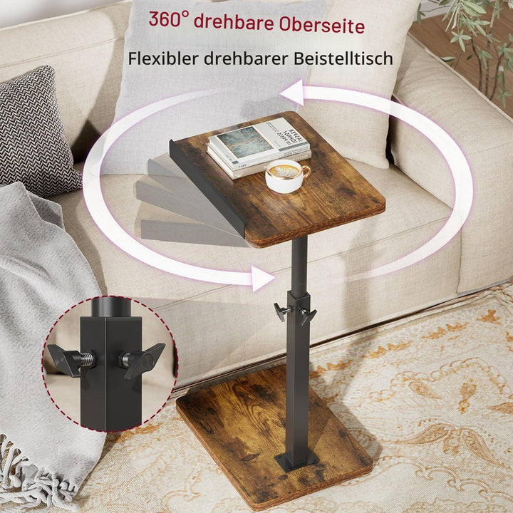 IBUYKE Beistelltisch C Form, 360° Rotierbarer/Höhenverstellbar/Flip Sofatisch, Couchtisch für schmal