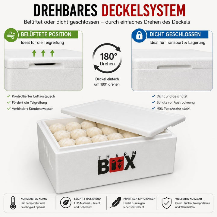 THERM BOX 53W Gärbox Styroporbox 53 Liter Innen 62,5 x 44 x 20 cm Wandstärke 3 cm Thermobox Isolierb