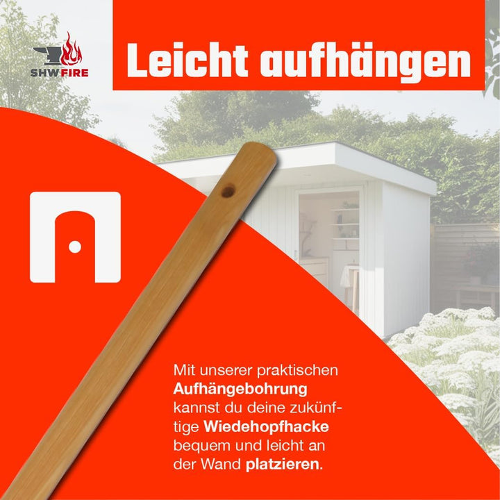 SHW-FIRE Profi Wiedehopfhacke klein - Gartenhacke mit Breitblatt, robust geschmiedet und 135cm Stiel